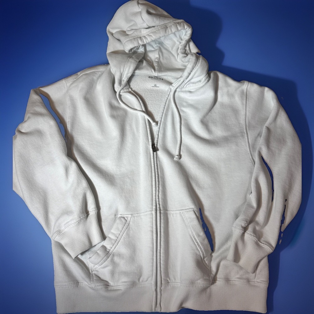 Hollister Full Zip Fleece Hoodie Jacket Size XS Solid White Casual Loungewear